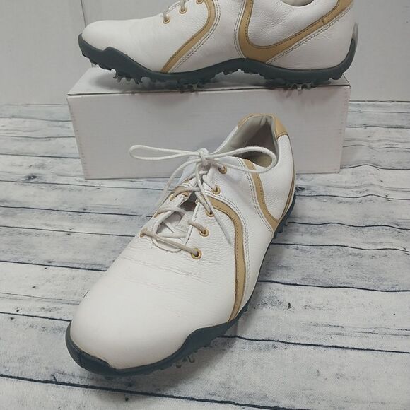 Footjoy LoPro Womens Golf Shoes Cleats White Tan 97066 US 8M - Picture 1 of 8